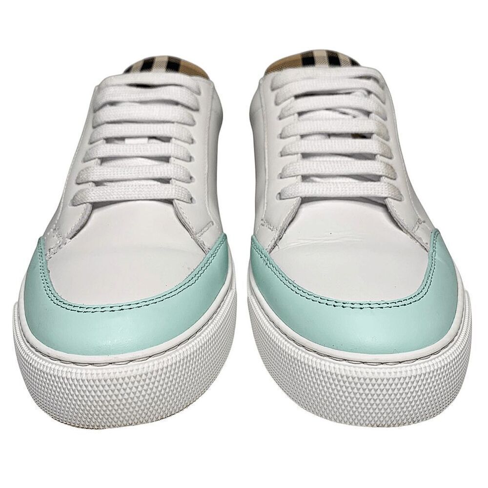 Burberry Low Top Nova Check Selma Lace Up Sneakers EU 37 Optic White Cool Mint - Picture 4 of 11
